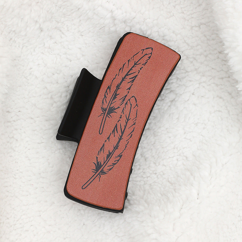 Wholesale Western Cowboy Style Feather Cow Scalp Leather Women' s Hair Clip Shark Clip